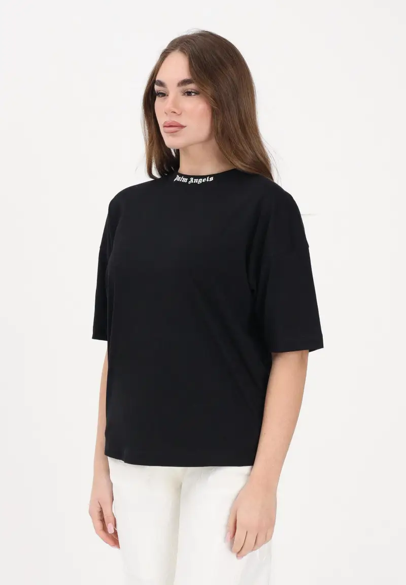 T-shirt a manica corta nera per donna, ragazzi e bambini con stampa logo