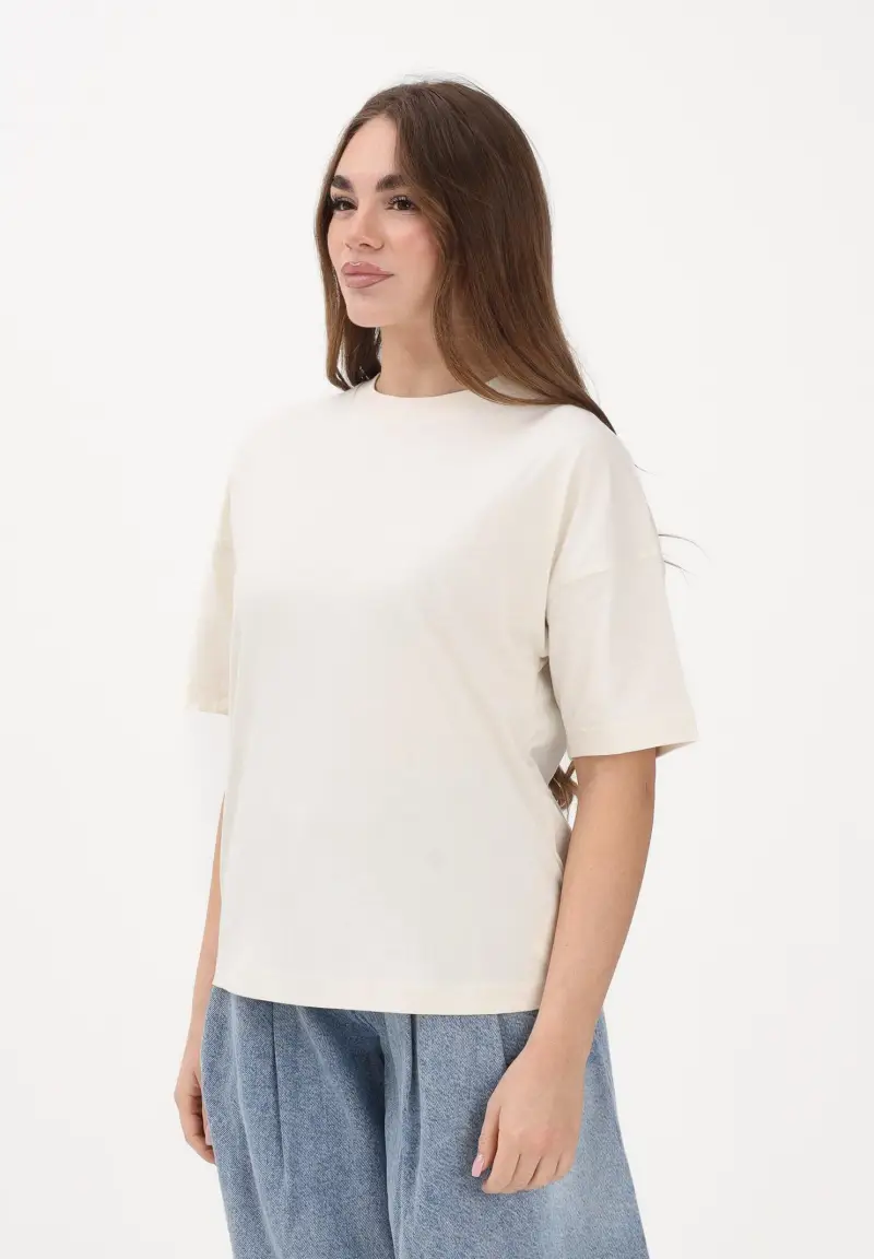 T-shirt a manica corta panna per donna, ragazzi e bambini con logo