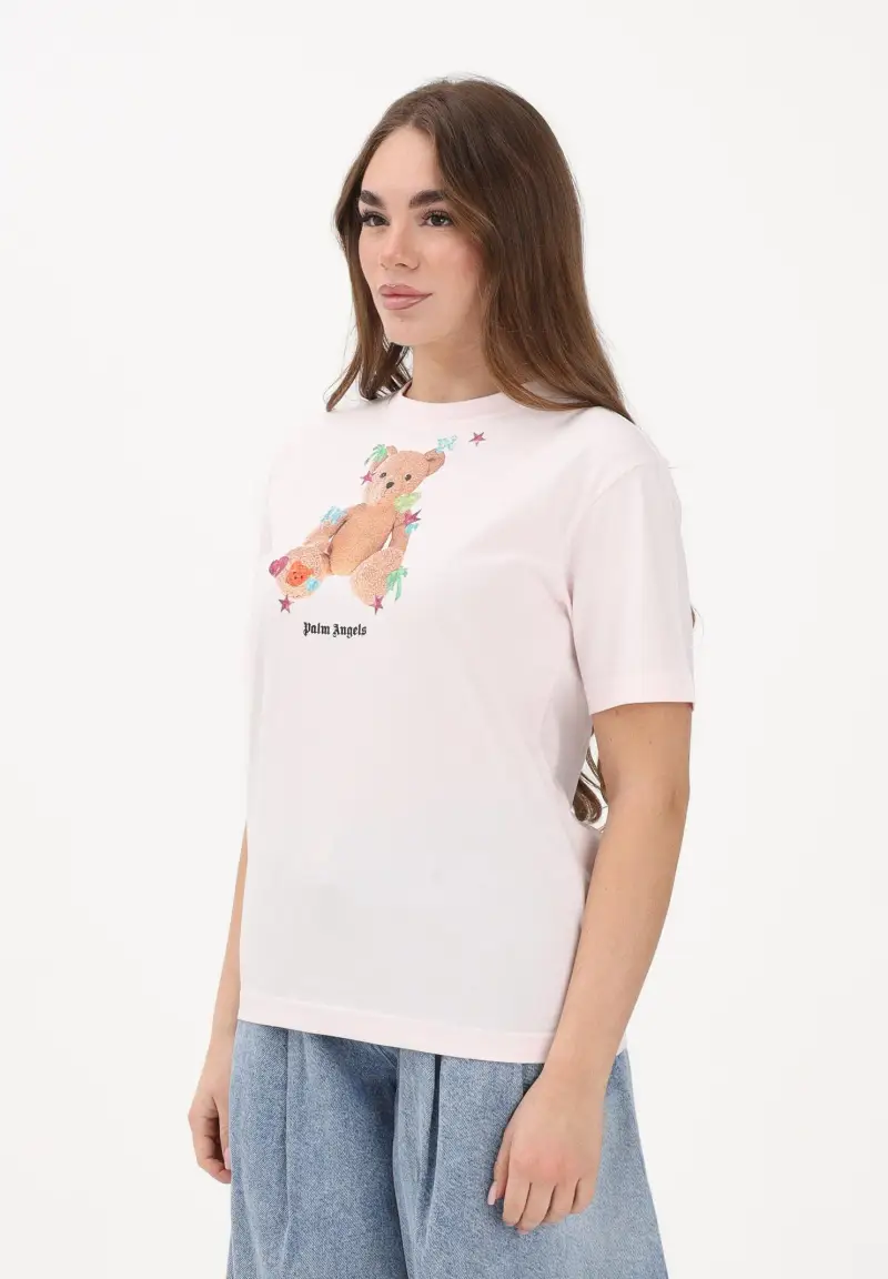 T-shirt a manica corta rosa per donna, ragazze e bambine con stampa teddy