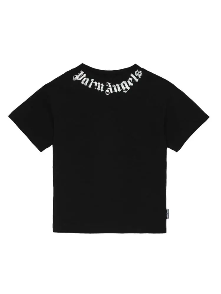t-shirt junior in cotone nero con logo lettering sul collo