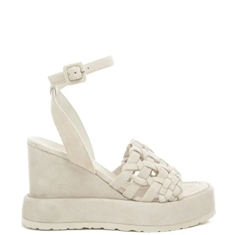 sandali alti da donna ulla in suede con fascia frontale a intreccio sul davanti bianchi
