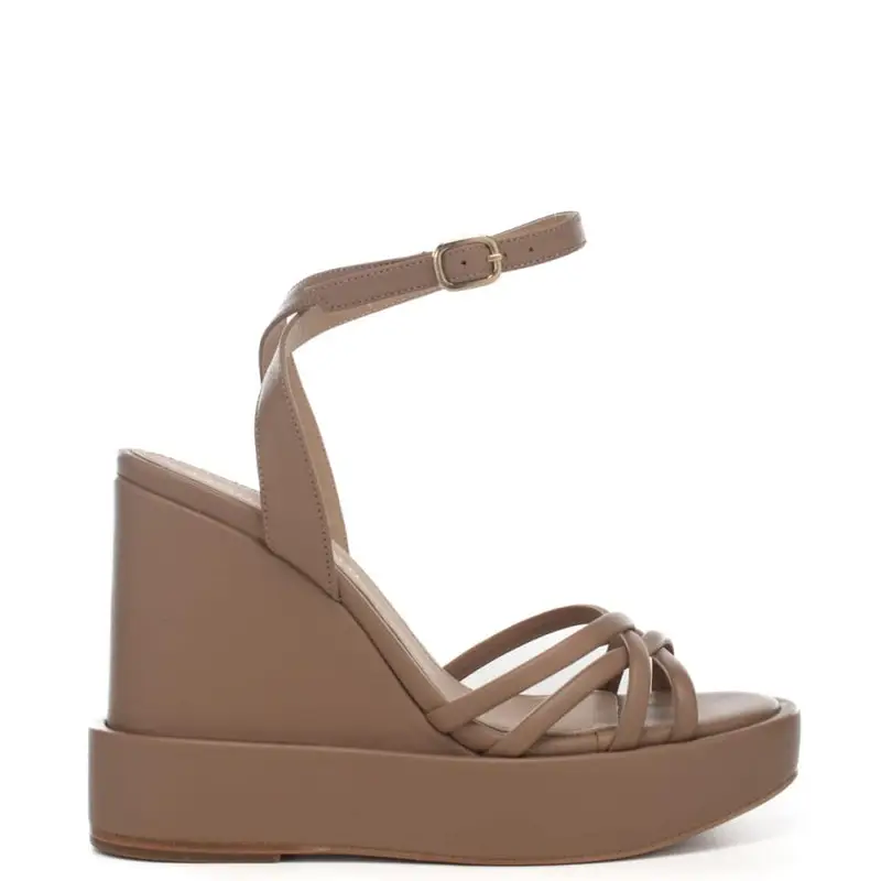 Paloma Barcelo sandali donna con zeppa e cinturino alla caviglia in pelle beige