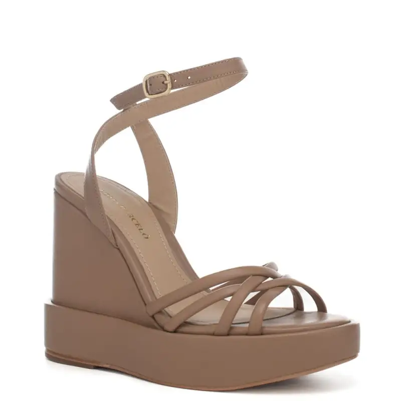 Paloma Barcelo sandali donna con zeppa e cinturino alla caviglia in pelle beige miniatura 2