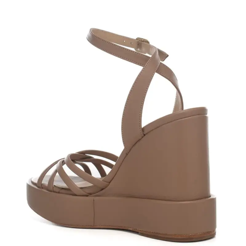 Paloma Barcelo sandali donna con zeppa e cinturino alla caviglia in pelle beige miniatura 3