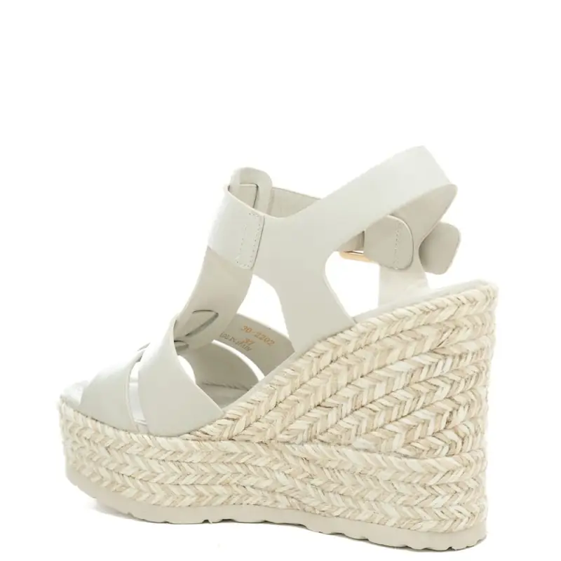 scarpe alte da donna olivia con zeppa in corda intrecciata a contrasto colore bianche miniatura 3