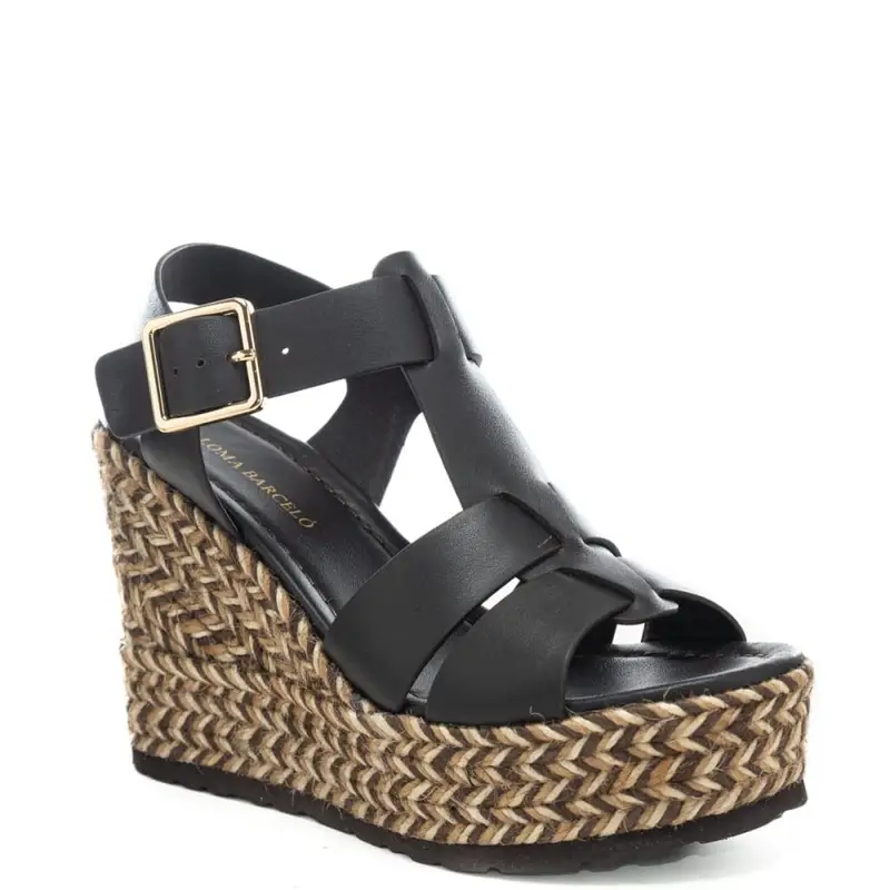 scarpe alte da donna olivia con zeppa in corda intrecciata a contrasto colore cioccolato miniatura 2