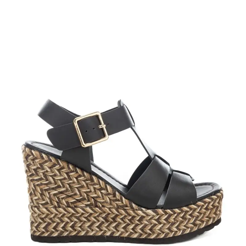 scarpe alte da donna olivia con zeppa in corda intrecciata a contrasto colore cioccolato