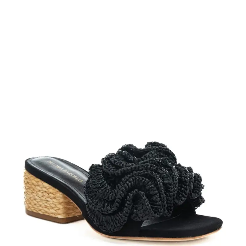 scarpe aperte da donna polly con decorazioni ricamate sulla fascia frontale e tacco a blocco nere miniatura 2