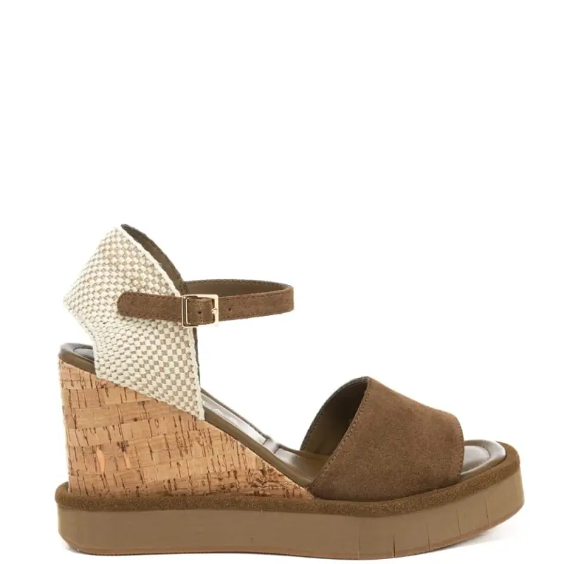 scarpe alte da donna eileen in suede e zeppa in sughero marrone