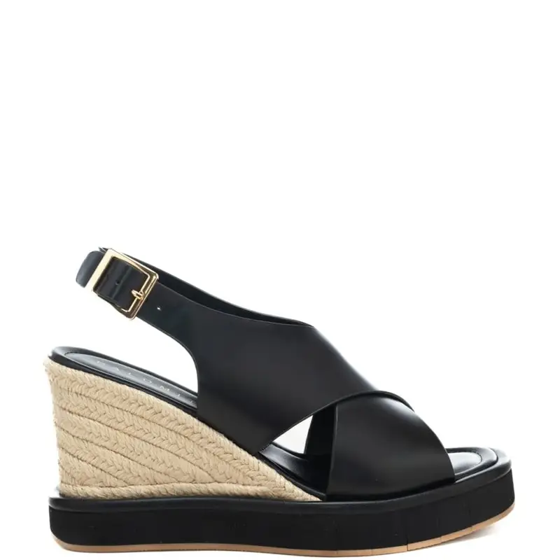 scarpe alte da donna ekaterini con zeppa in tessuto intrecciato a contrasto nere