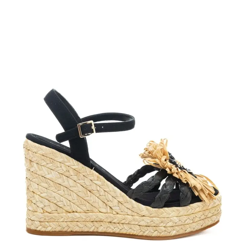 scarpe alte da donna fannie in tessuto intrecciato nere