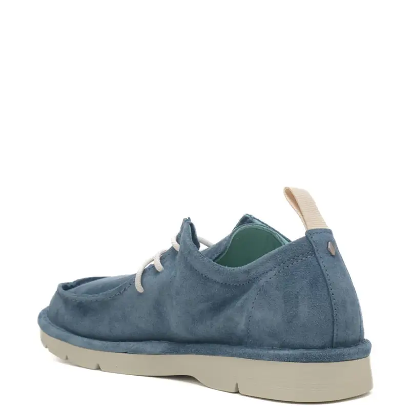 scarpe uomo con stringhe a tre occhielli blu in pelle scamosciata miniatura 3