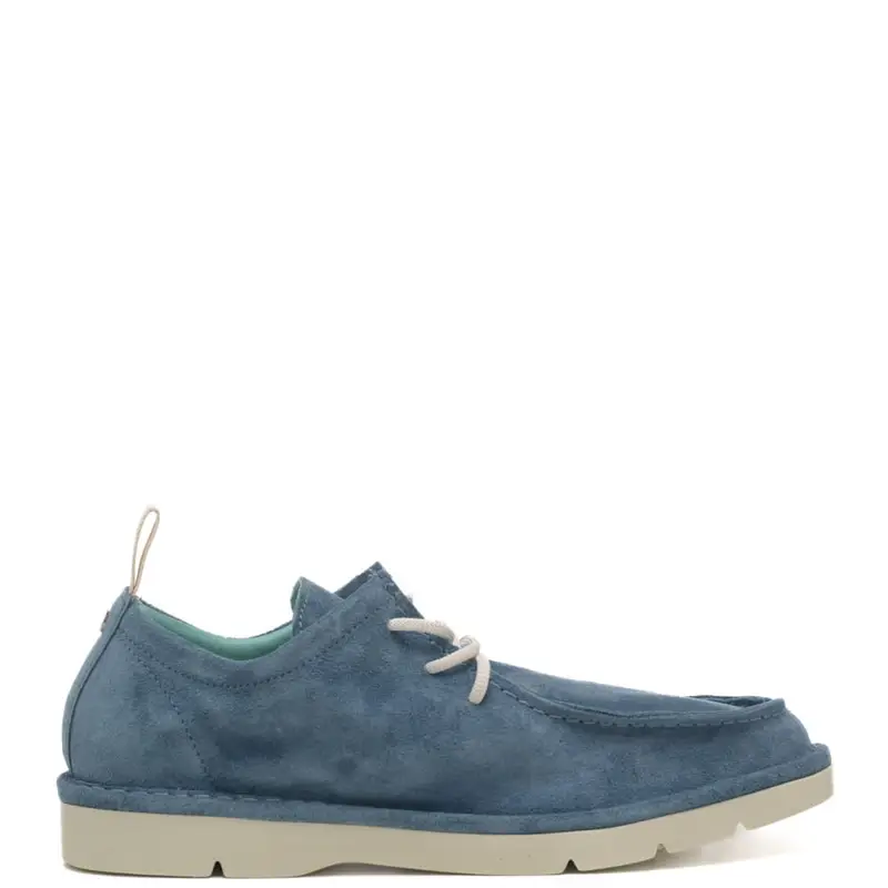 scarpe uomo con stringhe a tre occhielli blu in pelle scamosciata