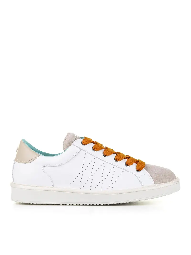 Sneaker In Pelle E Tallone Beige Arancione