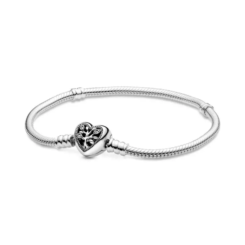 Bracciale Pandora Moments con maglia snake, chiusura a cuore e albero della vita