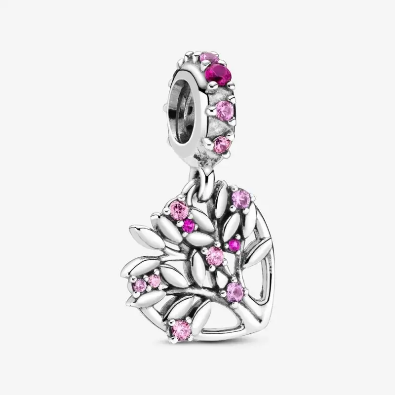 Charm Pendente A Cuore Rosa Albero Della Famiglia