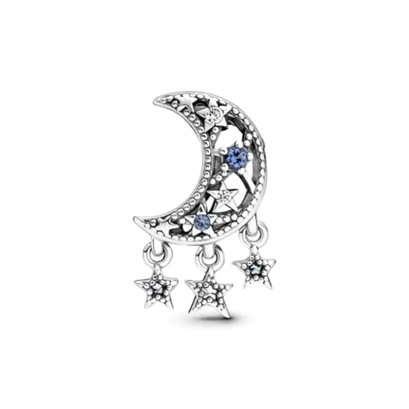 PANDORA Ciondolo Moments in argento Sterling con luna e stella con cristallo blu stellare e zirconia cubica trasparente miniatura 2