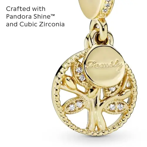 PANDORA Icons Pendente con albero genealogico placcato in oro 14 k con zirconi cubici trasparenti miniatura 3