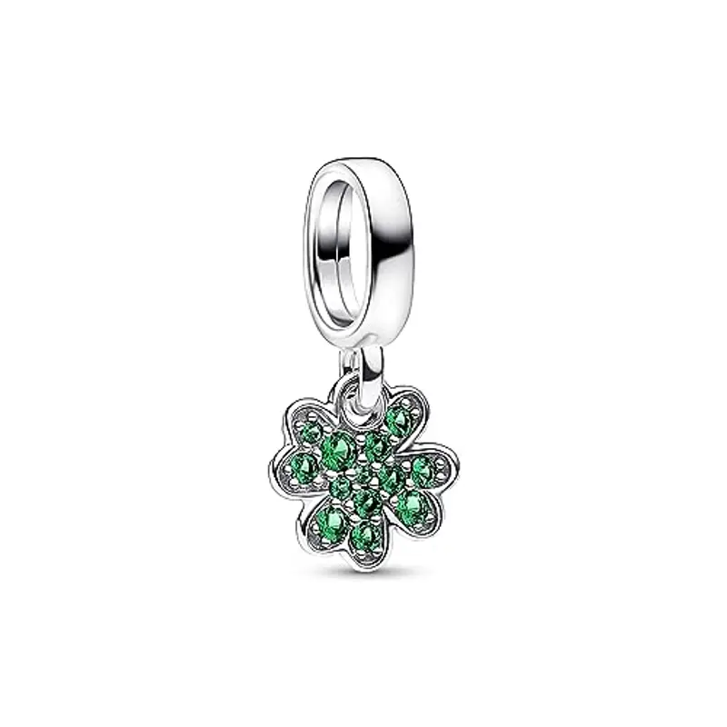 PANDORA Pendente Trifoglio Argento Sterling Cristallo Verde
