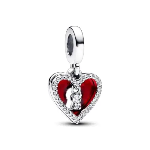 PANDORA Pendente doppio Moments a forma di lucchetto con cuore in argento Sterling con zirconi cubici trasparenti e miniatura 2