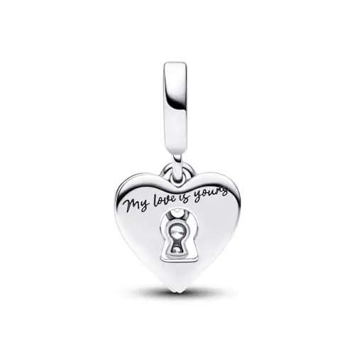 PANDORA Pendente doppio Moments a forma di lucchetto con cuore in argento Sterling con zirconi cubici trasparenti e miniatura 3