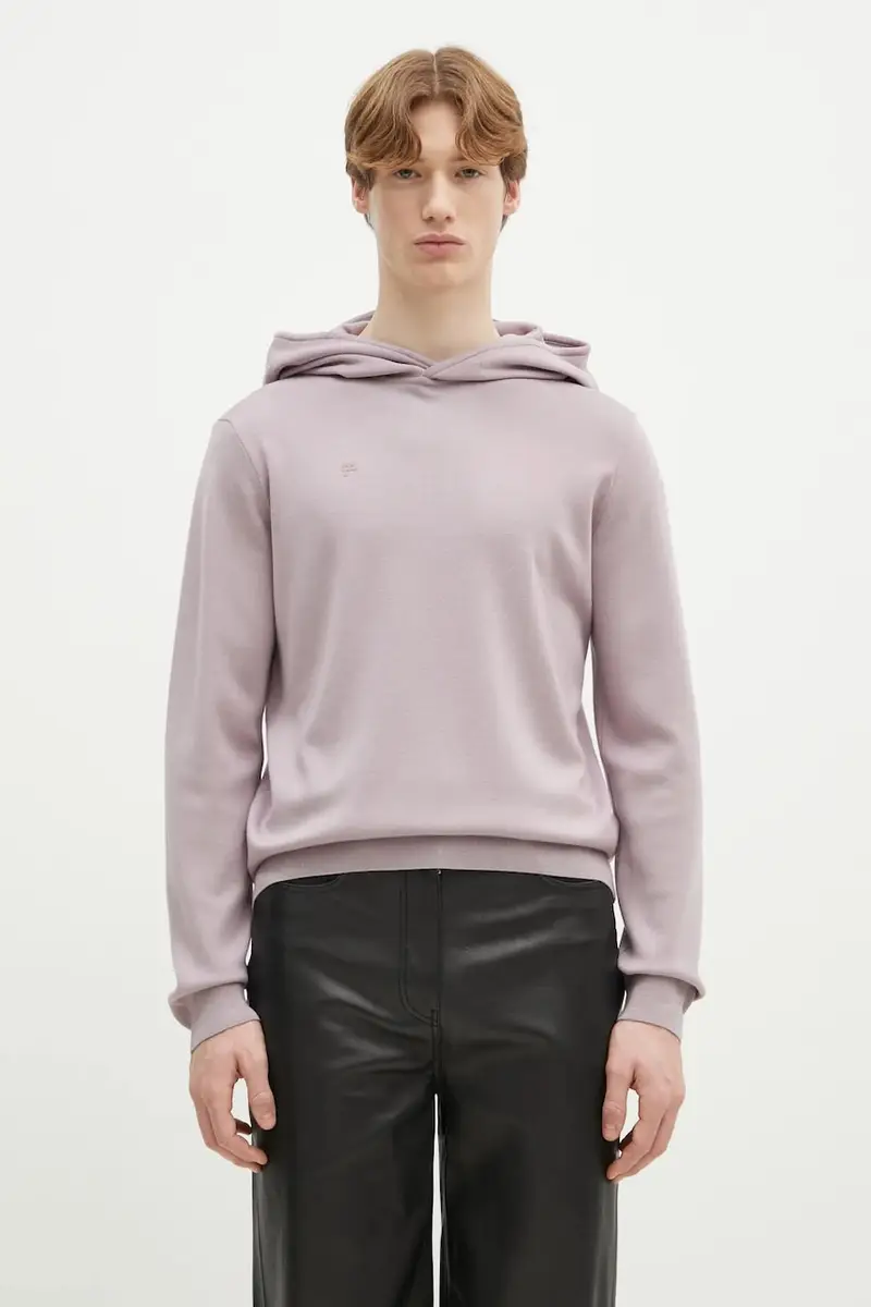 felpa di lana colore violetto con cappuccio 10001273