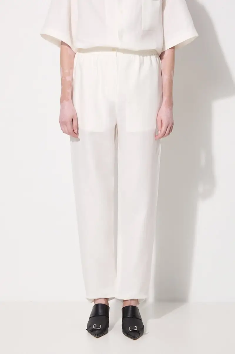 pantaloni in lino DNA Linen Trousers colore bianco 10001914