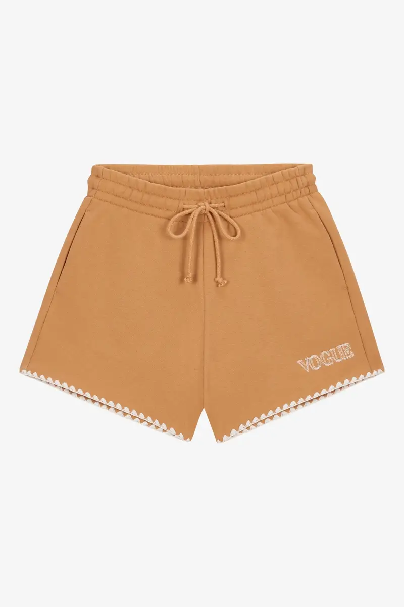 Pantaloncini VOGUE Handcraft Edition cammello con logo ricamato