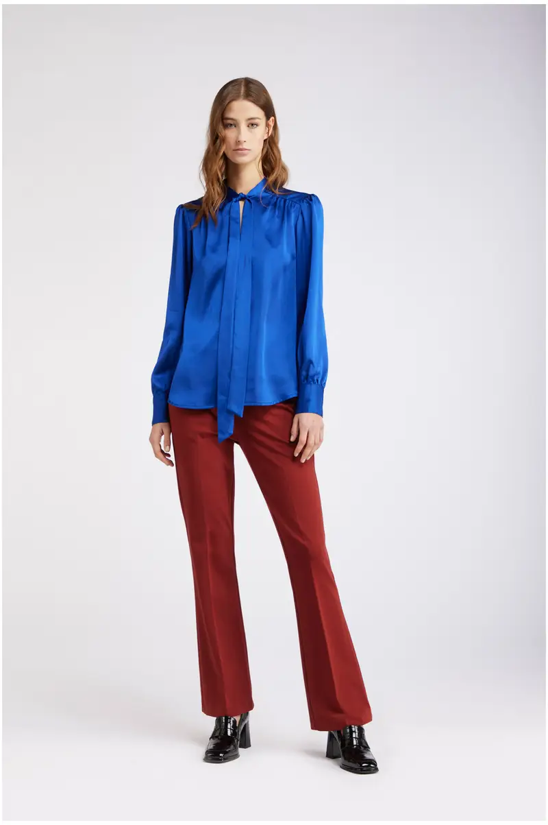 pantalone a zampa tessuto elasticizzato tabacco 42