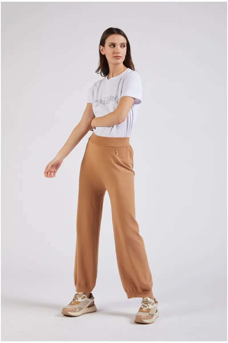 pantalone coulotte in maglia cammello s