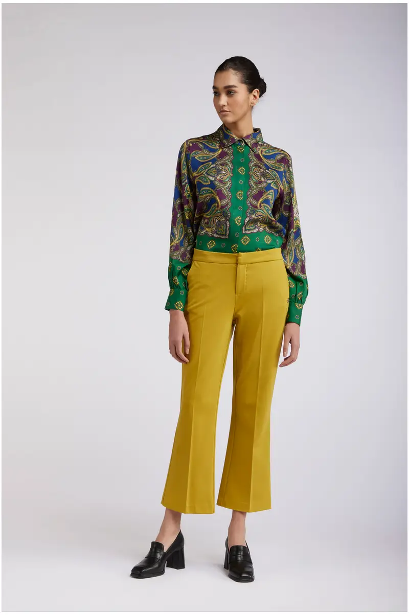 pantalone cropped flare tessuto elasticizzato ocra 42