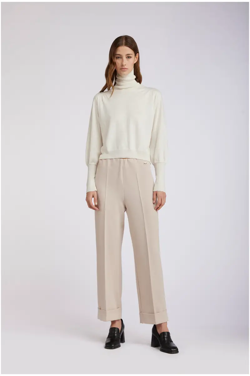 pantalone culotte con risvolto burro 44