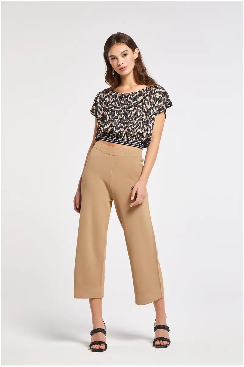 pantalone culotte in filato di viscosa lavorato a jacquard ginger xs