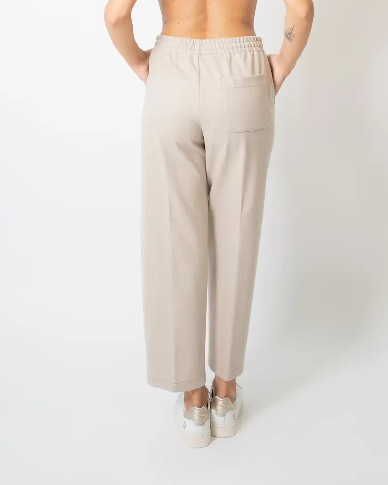 Pantalone dritto elasticato in maglia Beige miniatura 2