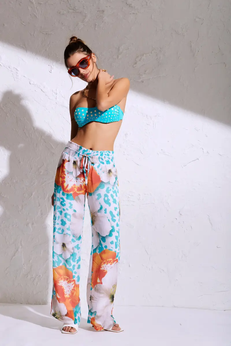 PANTALONE FIORI | Colore: Turchese | Taglia: S