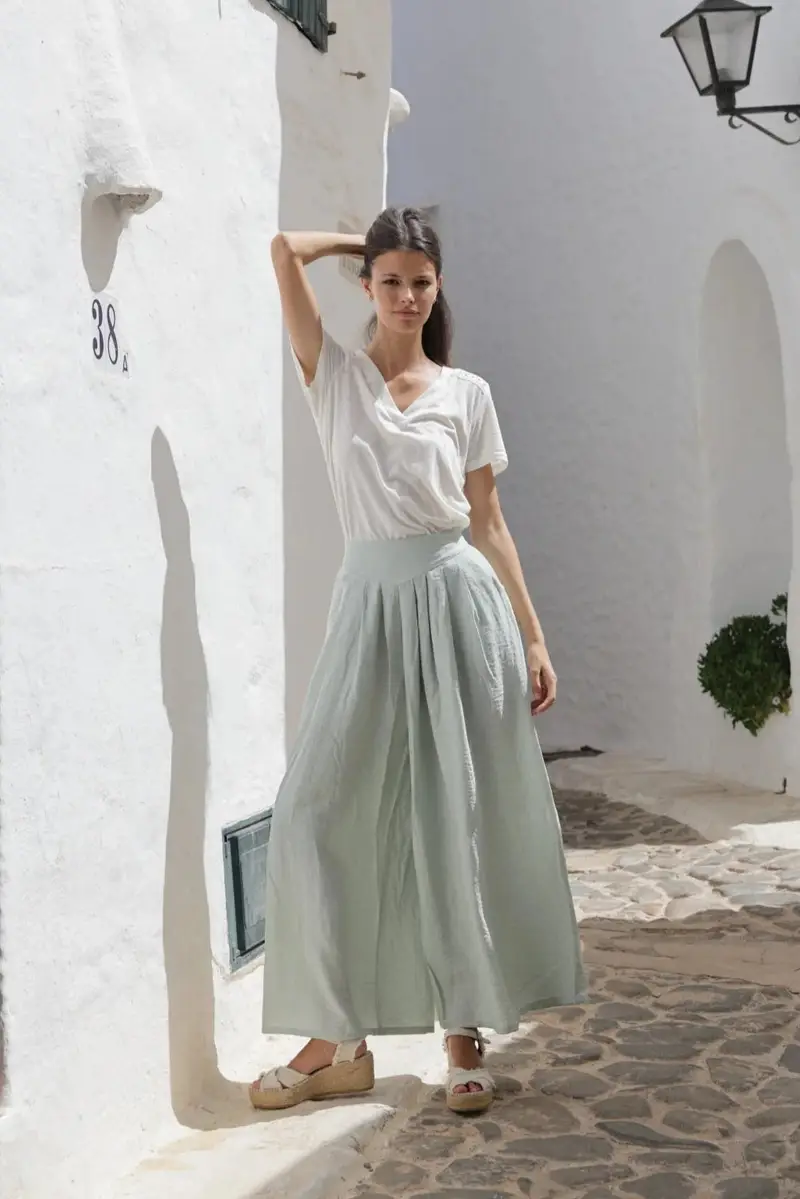 PANTALONE IN MISTO LINO | Colore: Azzurro | Taglia: XS