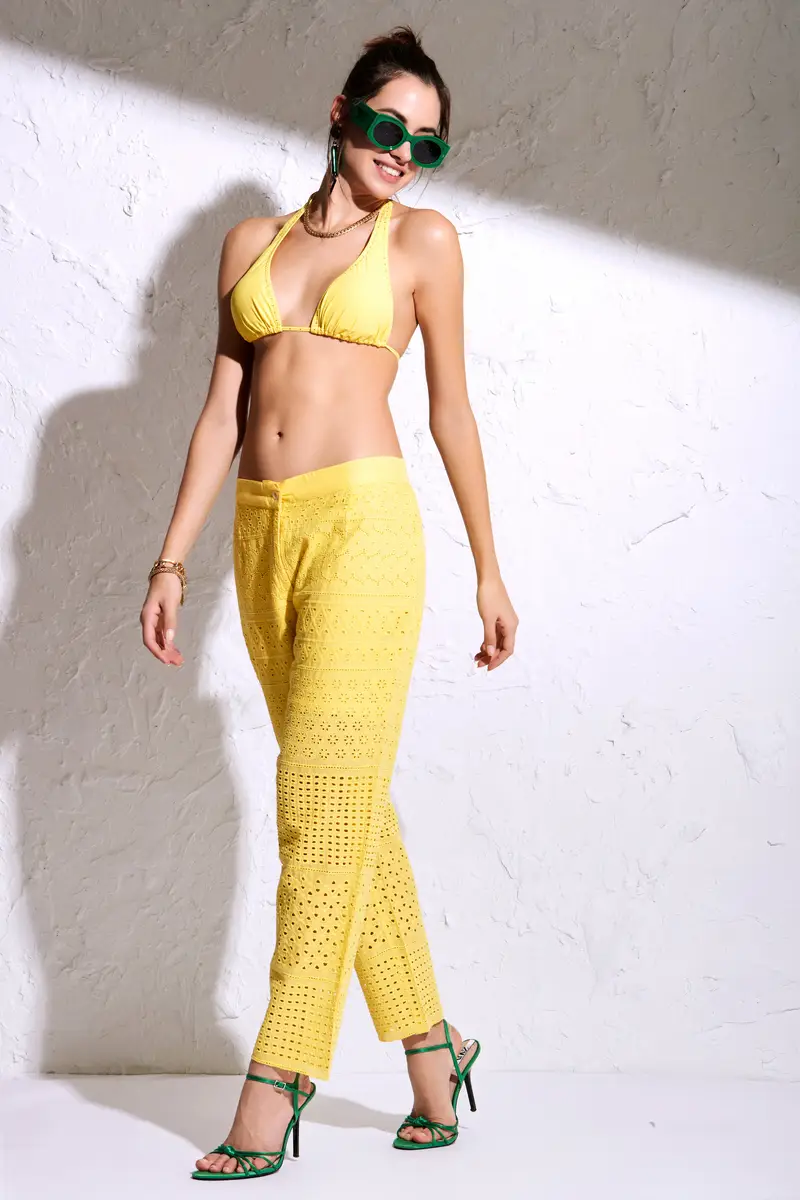 PANTALONE IN PIZZO | Colore: Giallo | Taglia: L
