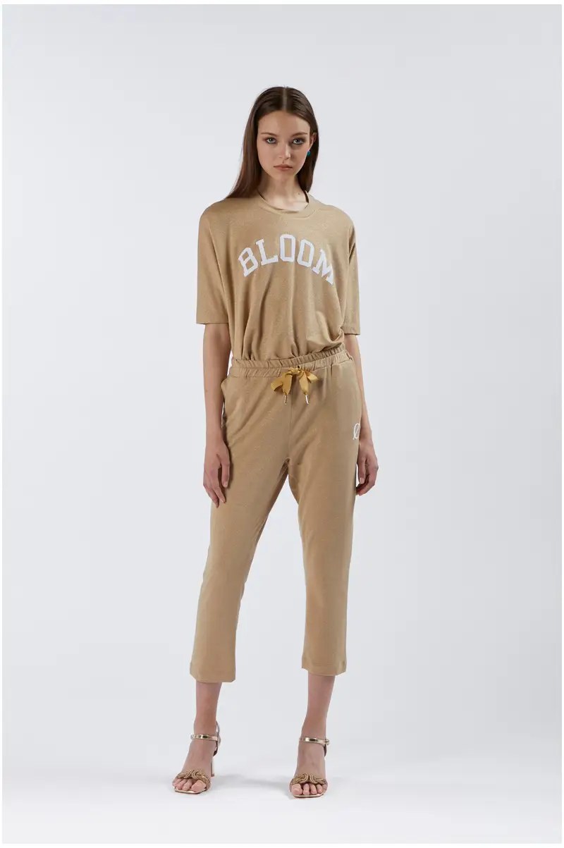 pantalone jogger in tessuto lurex light gold