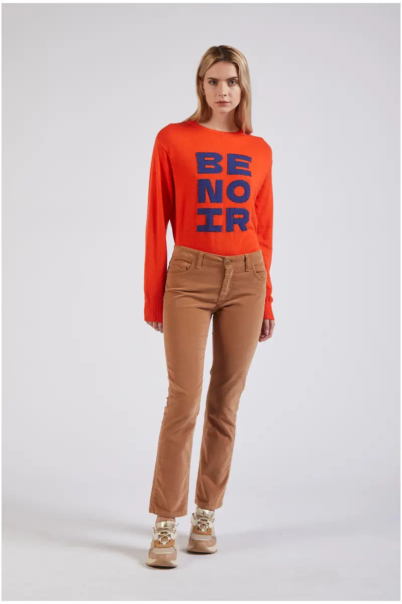 pantalone slim in velluto tinto capo cammello