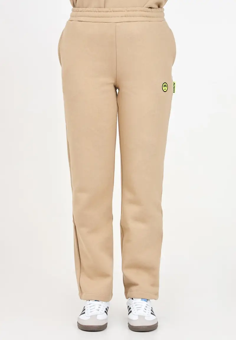 Pantalone sportivo beige per donna e bambina con patch logo
