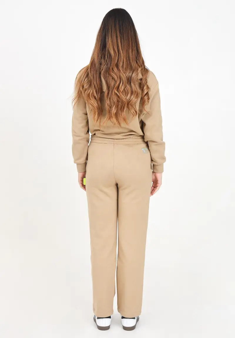 Pantalone sportivo beige per donna e bambina con patch logo miniatura 2