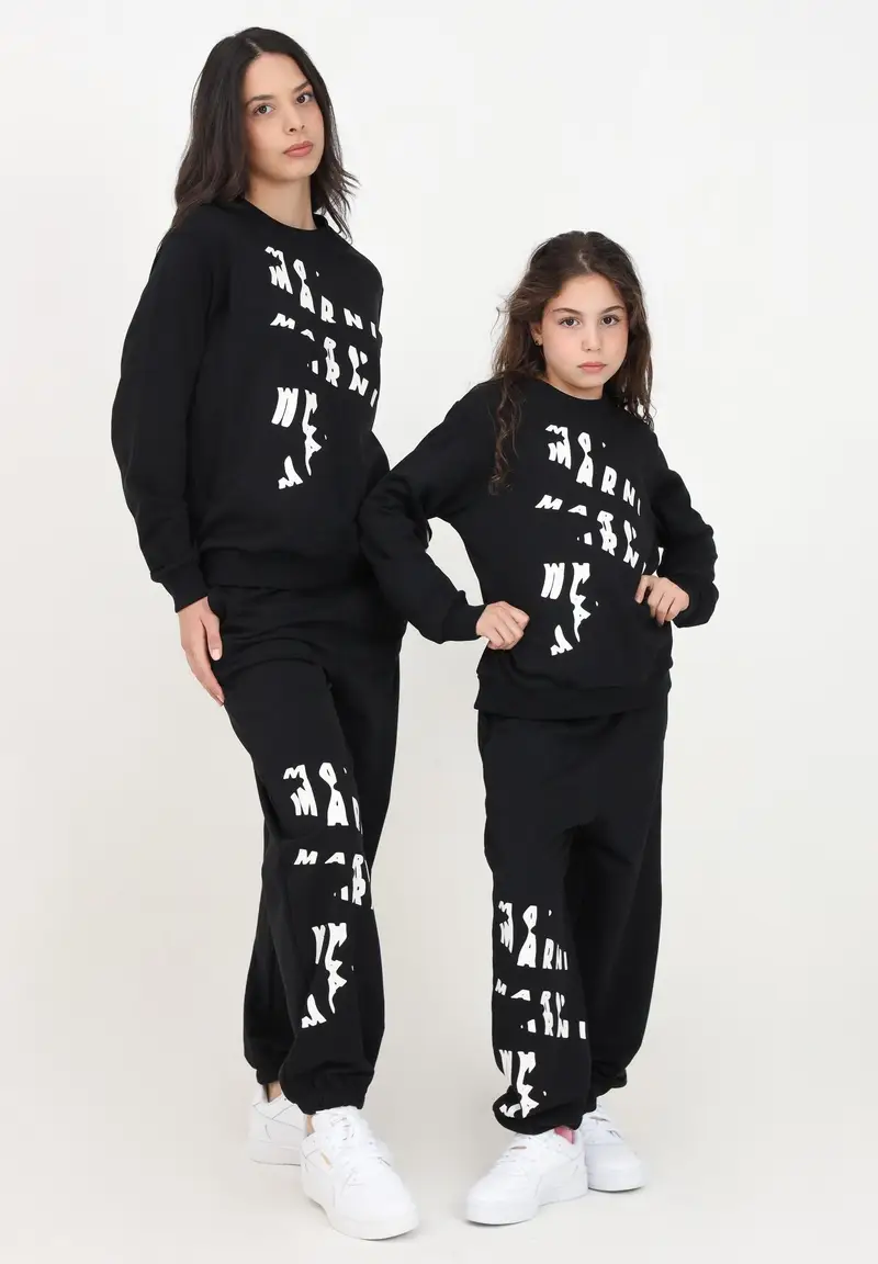 Pantalone sportivo nero per donna e bambina con stampa a contrasto miniatura 2