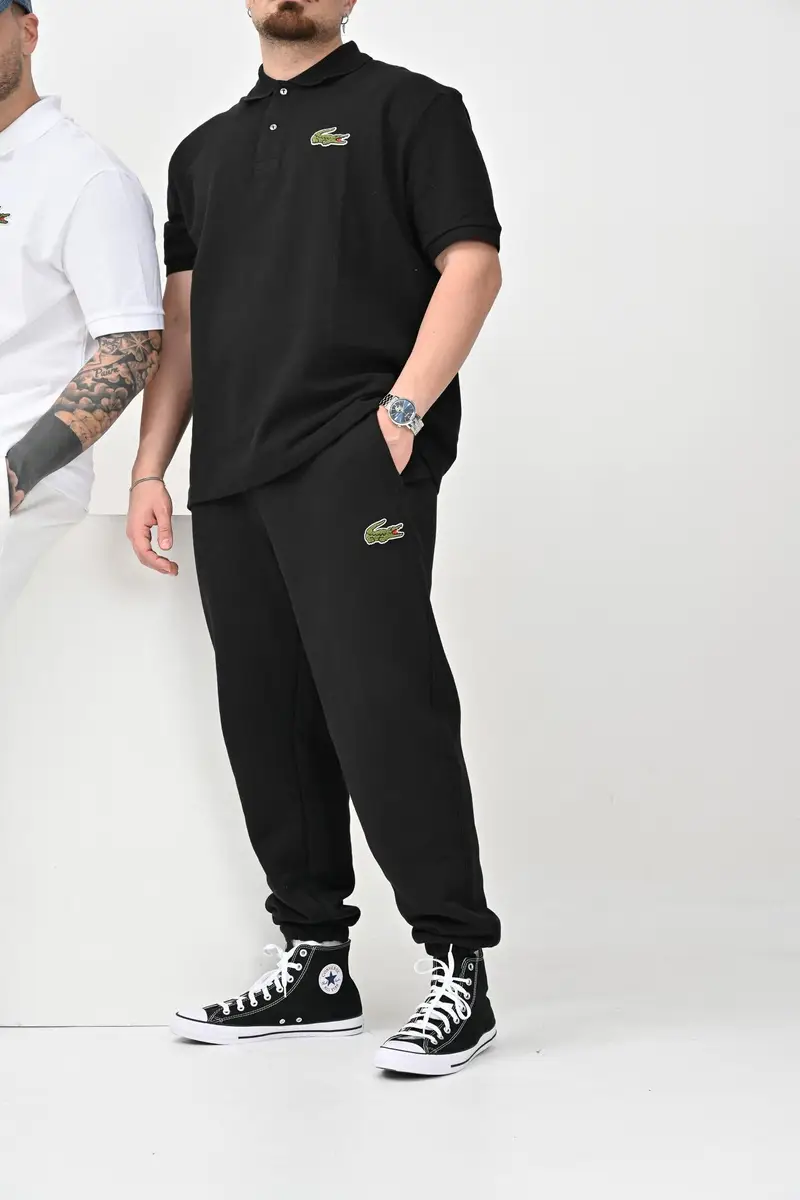 Pantalone sportivo nero per uomo e donna con patch logo miniatura 3