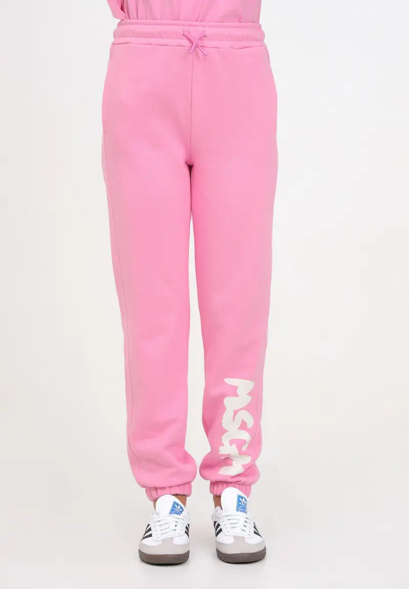 Pantalone sportivo rosa per donna e bambina rifinito da stampa logo