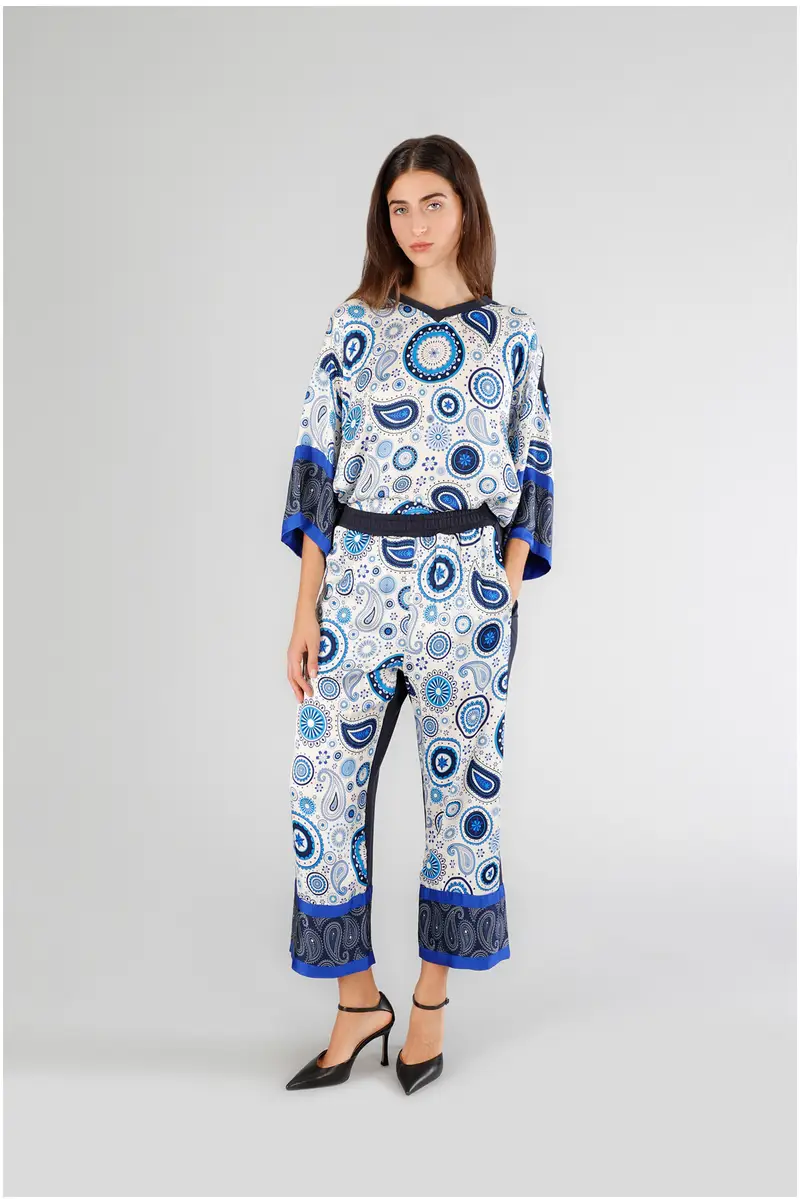 pantaloni bimateriale con davanti stampato bandana multiblu