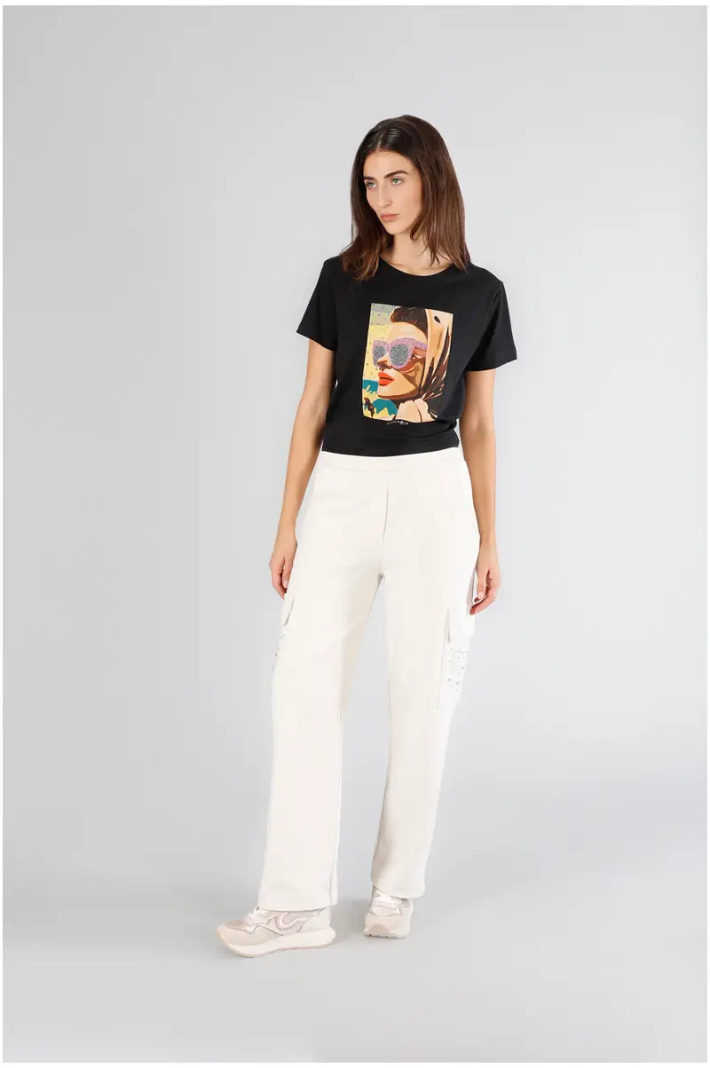 pantaloni cargo con strass alle tasche gesso