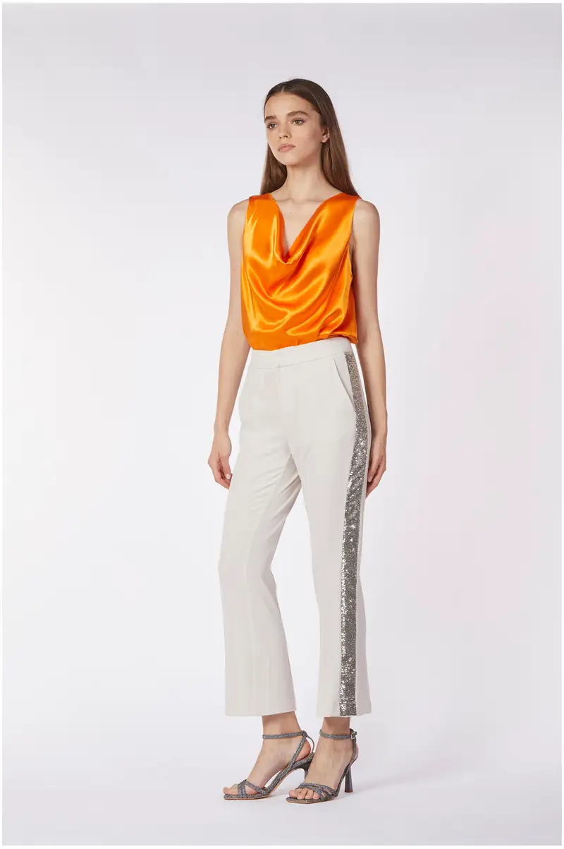 pantaloni con banda laterale di pailettes corda 40