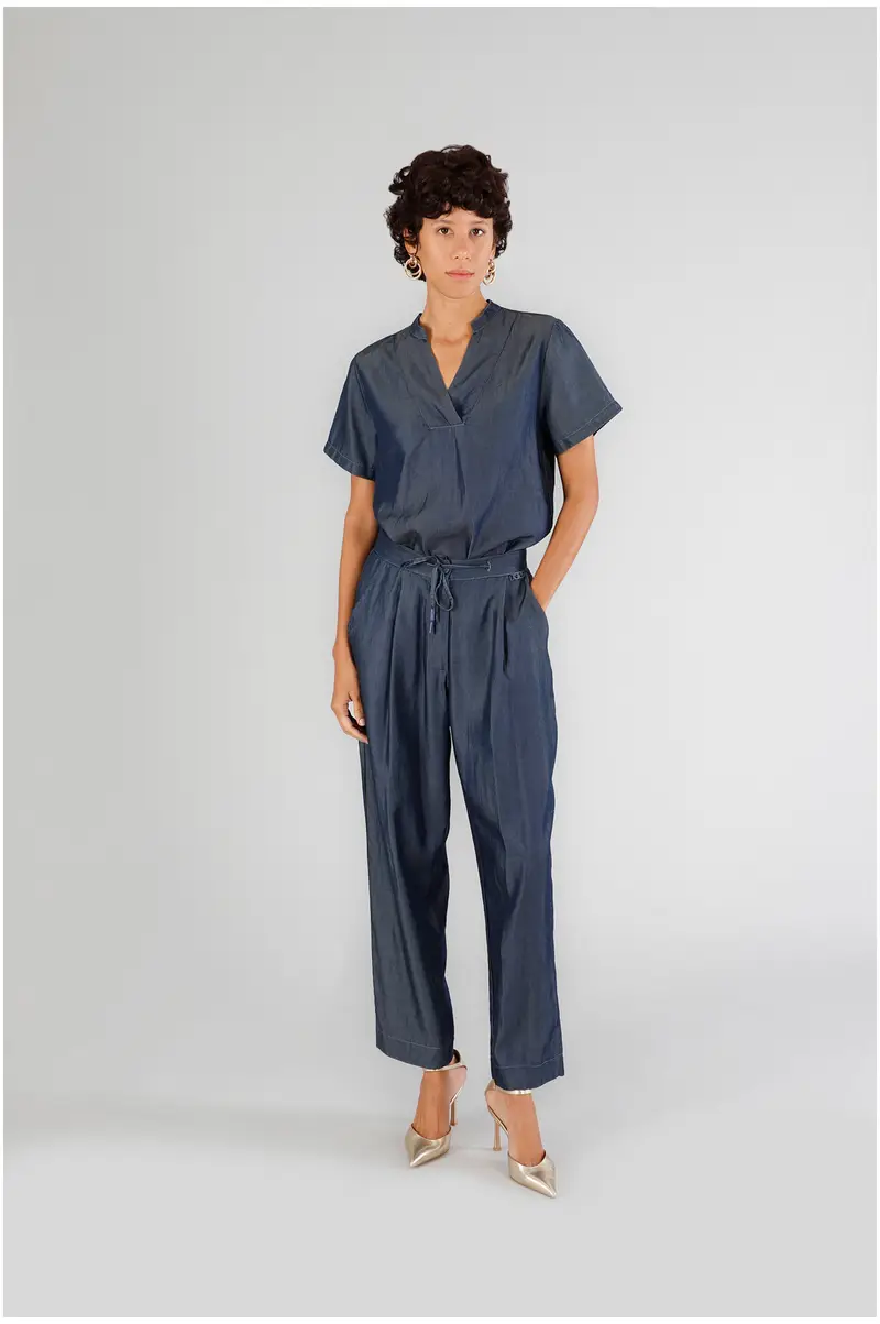 pantaloni con pinces in tencel denim indaco xxl