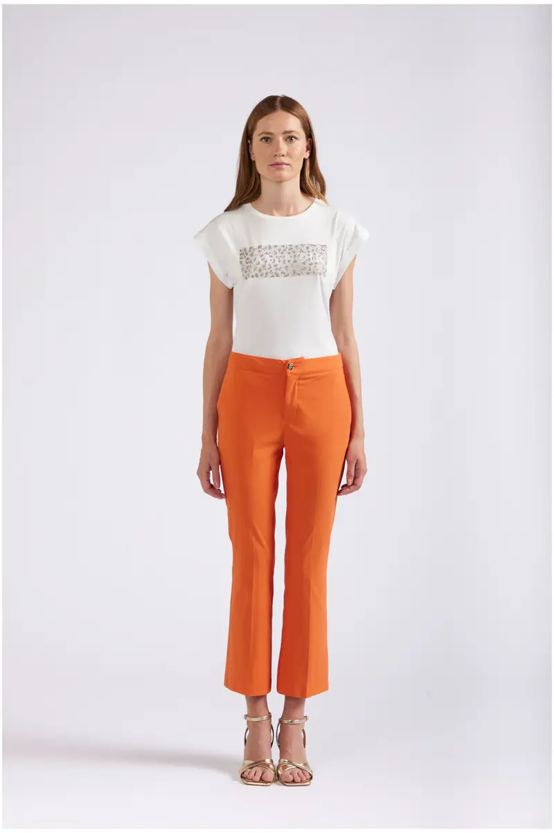 pantaloni cropped flare in tessuto superstretch arancio 48