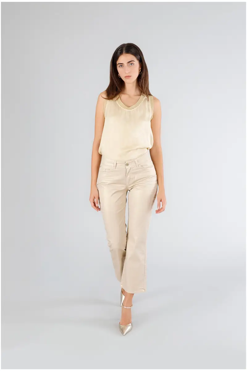 pantaloni cropped tessuto laminato light gold